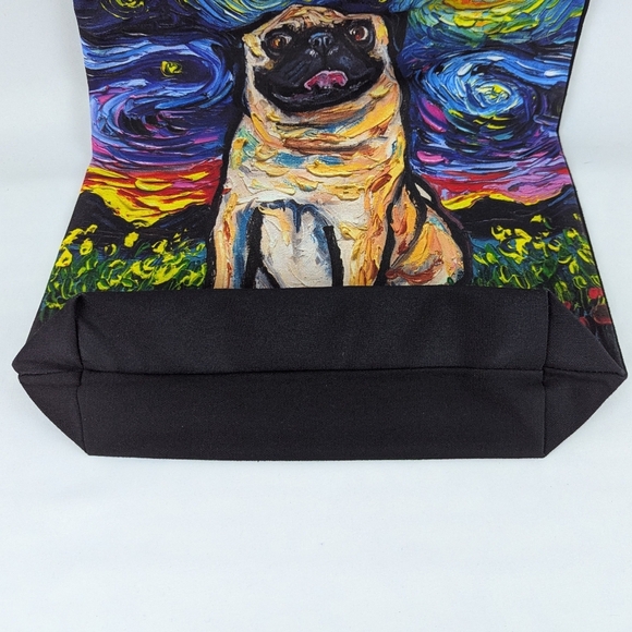 Tote Bag Fawn Pug Night By Aja Trier Poly Poplin Multicolor NWT - Picture 6 of 9